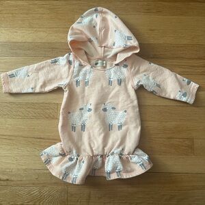 monica + andy Peach Sheep Squad Hooded Sweatshirt Dress + Pants | Size 12-18 mo